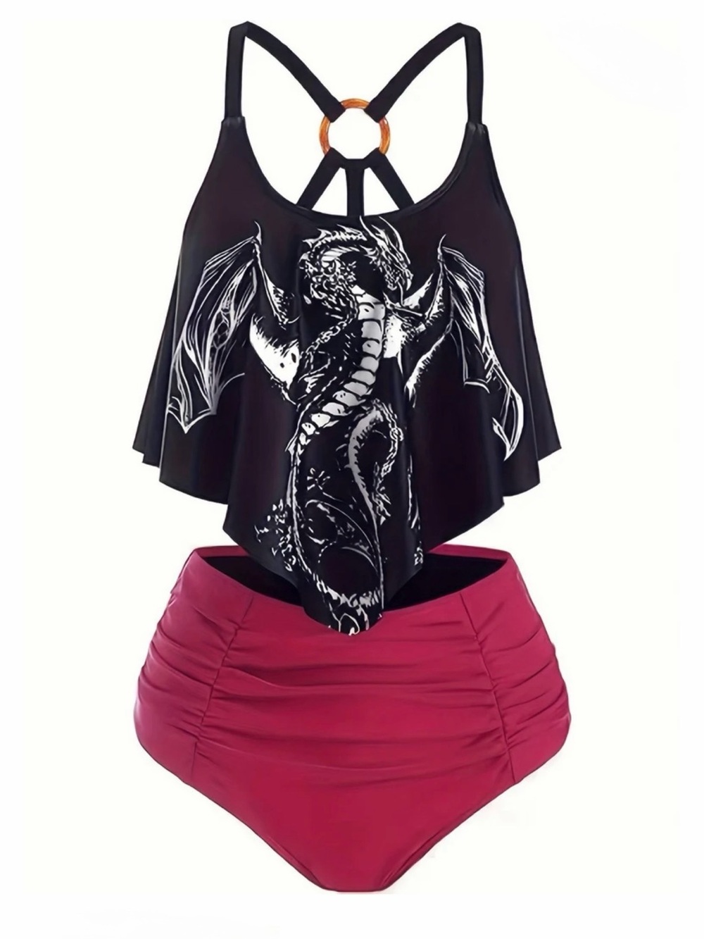 Black Dragon ruffle swim suit